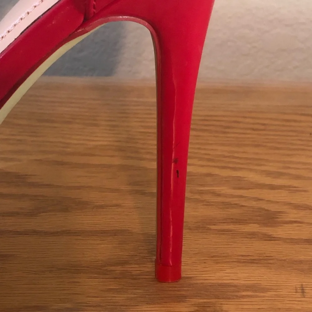 Aldo Red Patent Platform Ankle-Strap Stilettos